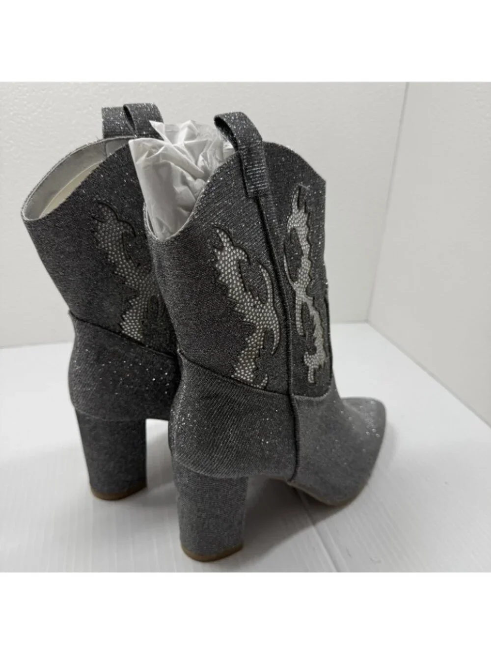 MIA Womens Gypsi Western Boots Size 9 Silver Glitter Cowgirl Disco Glam NWT